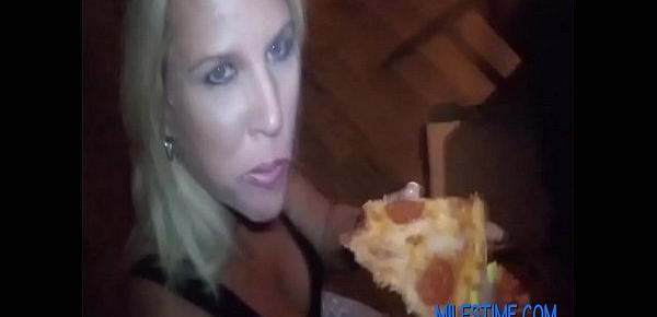  Pizza delivery guy feeds my wife some cum